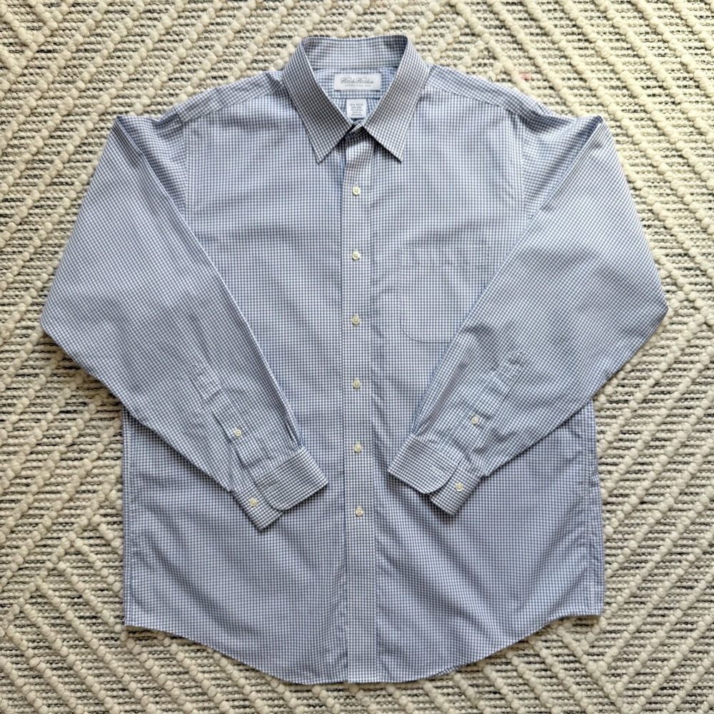 Brooks Brothers Blue Check Dress Shirt 16.5 34/35 XL 100% Cotton - Picture 2 of 4